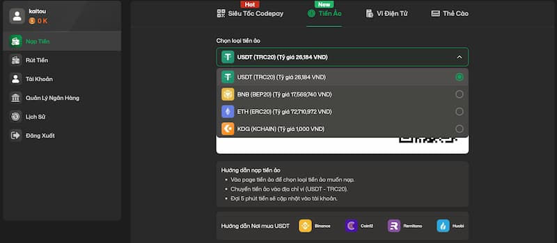 Các bước gửi tiền ví game qua tiền ảo 