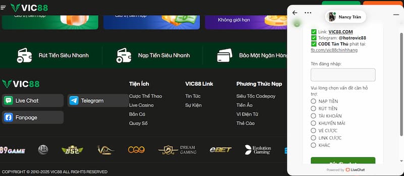 Live chat Vic88