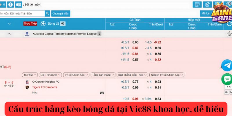 Cấu trúc bảng kèo bóng đá tại Vic88 